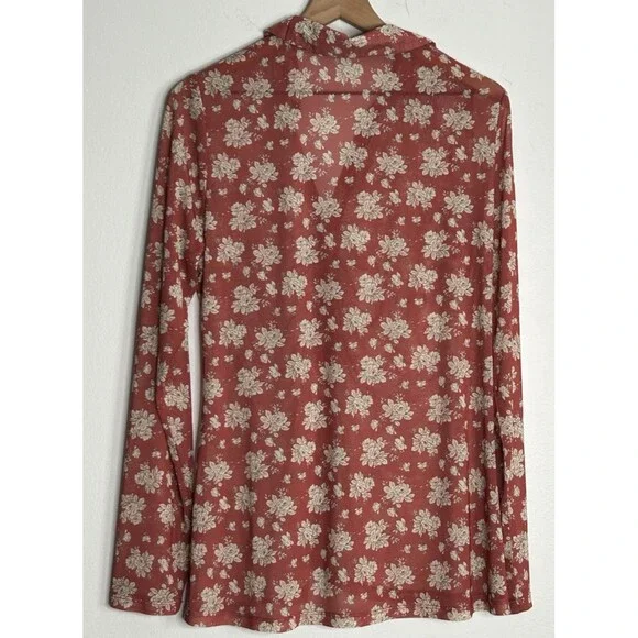 Altar'd State Floral Long Sleeve Blouse XXL Sheer Rouched Button Up Cottage Core - Picture 2 of 3